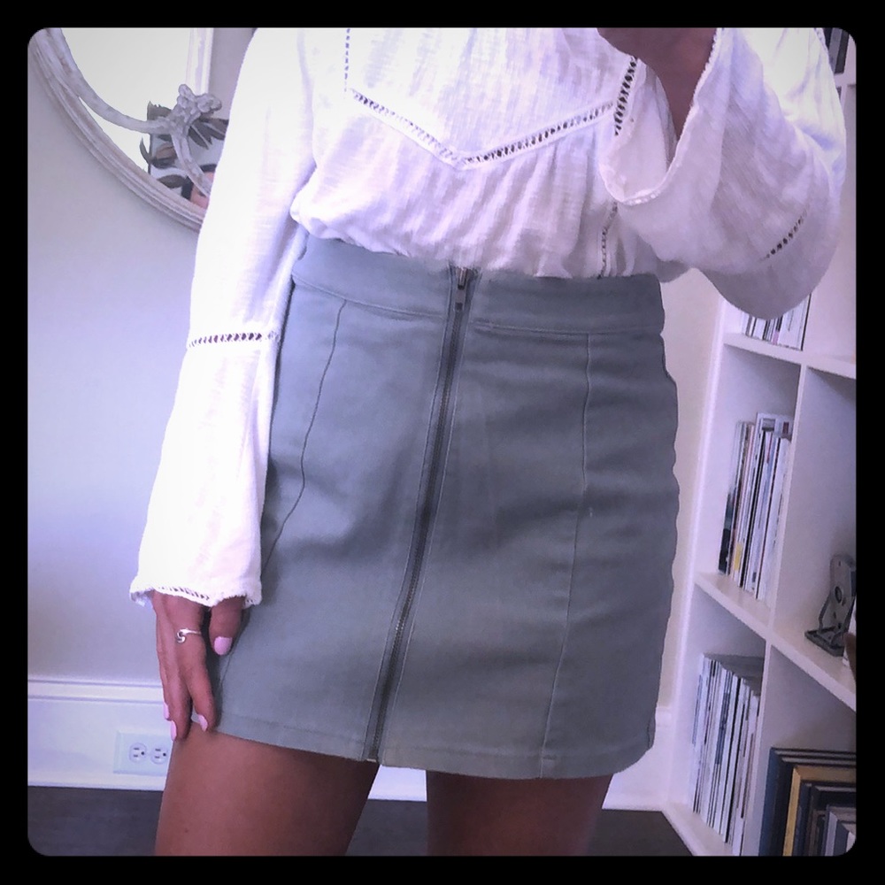 Light Blue Zip Up Mini Skirt